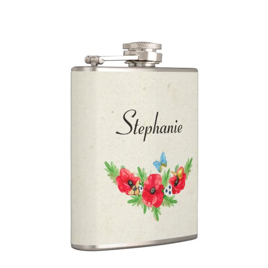 Waterverf van de  rode maffia met naam heupfles (Rechts)