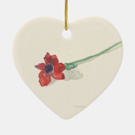 Waterverf van de rode ranunculus keramisch ornament (Achterkant)