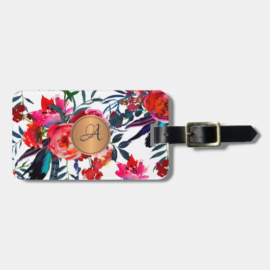 Waterverf van de Rode Zeemacht Floral Pattern Copp Bagagelabel (Voorkant horizontaal)