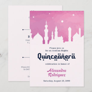 Waterverf van de roze Arabische Nacht Quinceañera Kaart