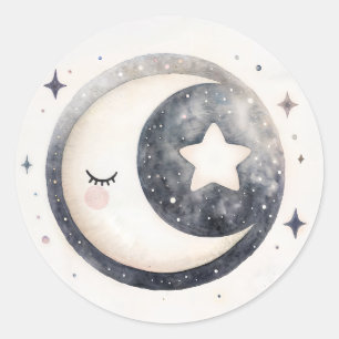 Waterverf van de Schattigee Halve Maan en Sterren Ronde Sticker