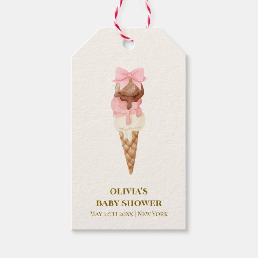 Waterverf van de Scoop Bow Ice Cream Baby shower Cadeaulabel (Voorkant)