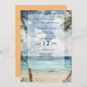 Waterverf van de Seychellen Tropical Beach bruilof Kaart (Voorkant / Achterkant)