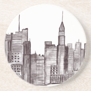 Waterverf van de stad Manhattan New York Black Mod Zandsteen Onderzetter