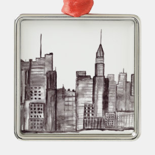 Waterverf van de stad Manhattan New York Brooklyn Metalen Ornament