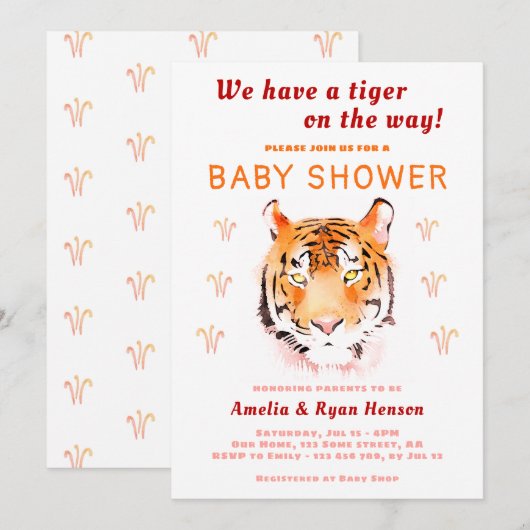 Waterverf van de Tijger Baby 2022 Baby shower Kaart (Voorkant / Achterkant)
