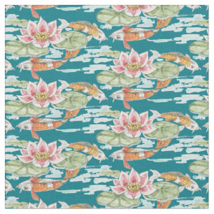 Waterverf van de tropische Blauwgroen-Koi- & Lotus Stof