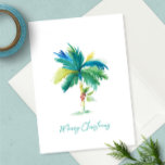 Waterverf van de tropische palmboom in Cute Tropic Kaart<br><div class="desc">Dit strandthema waterverf kerstkaart bevat een replica van mijn oorspronkelijke handbeschilderde palmboom met rode poinsettia op een scherpe witte achtergrond. De woorden Kerst van de Zuurzame zijn geplaatst in een moderne borstelmanuscripttypografie in turkooisblauw. De binnenkant is een stevige lichte tropische groene kleur en is leeg voor u om uw gepersonaliseerde...</div>