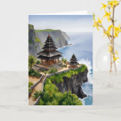 Waterverf van de Uluwatu-tempel in Bali Kaart (Gele Bloem)