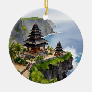 Waterverf van de Uluwatu-tempel in Bali Keramisch Ornament