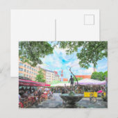 Waterverf van de Viktualienmarkt van München. Briefkaart (Voorkant / Achterkant)