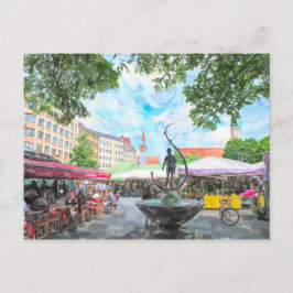 Waterverf van de Viktualienmarkt van München. Briefkaart