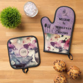 Waterverf van de vlinder ovenwant & pannenlap set (Top down)