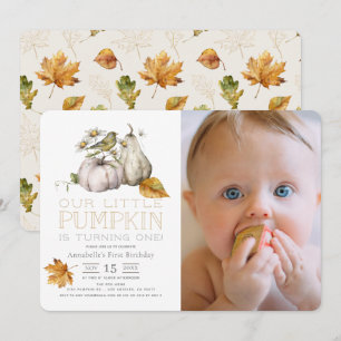 Waterverf van de vogelpompoen Herfst 1e verjaardag Kaart