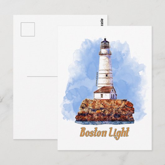 Waterverf van de vuurtoren van Boston - Massachuse Briefkaart (Voorkant / Achterkant)