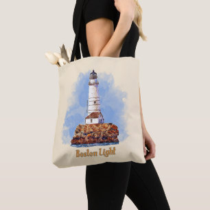 Waterverf van de vuurtoren van Boston - Massachuse Tote Bag