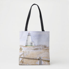 Waterverf van de vuurtoren van Plymought Tote Bag