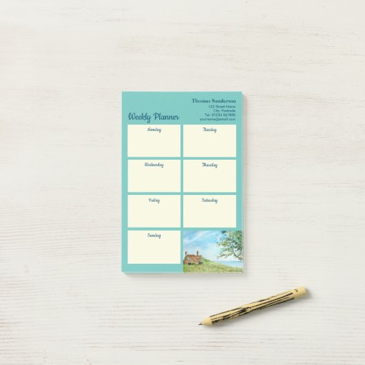 Waterverf van de weekrooster zomerpapaverkuil post-it® notes (Op bureau)