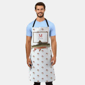 Waterverf van de witte forel voor de visserij op v schort (Gedragen)