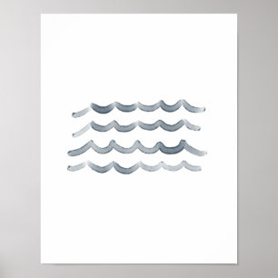 Waterverf van de zeemacht met het strand poster