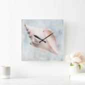 Waterverf van de zeeslauw van de kustblauwe crème vierkante klok (Huis)