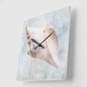 Waterverf van de zeeslauw van de kustblauwe crème vierkante klok (Hoek)