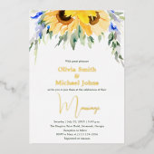 Waterverf van de Zonnebloem Boho Gold Wedding Folie Feestdagenkaart (Voorkant)