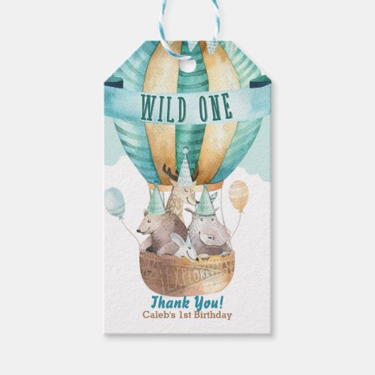 Waterverf van dierenavontuur Boho WILD ONE 1 1st Cadeaulabel (Voorkant)