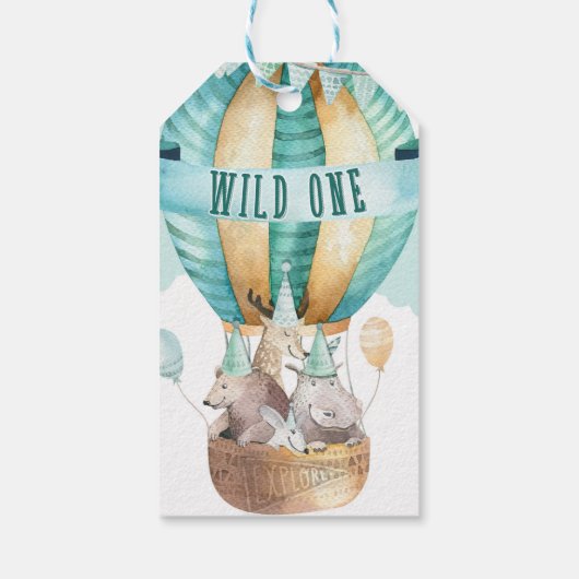Waterverf van dierenavontuur Boho WILD ONE 1 1st Cadeaulabel (Achterkant)