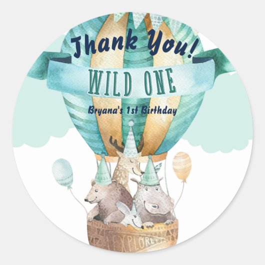 Waterverf van dierenavontuur Boho WILD ONE 1 1st Ronde Sticker (Voorkant)