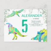 Waterverf van Dinosaur 5e verjaardag van de begrot Uitnodiging Briefkaart (Voorkant)