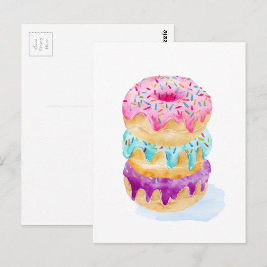 Waterverf van donuts briefkaart (Voorkant / Achterkant)