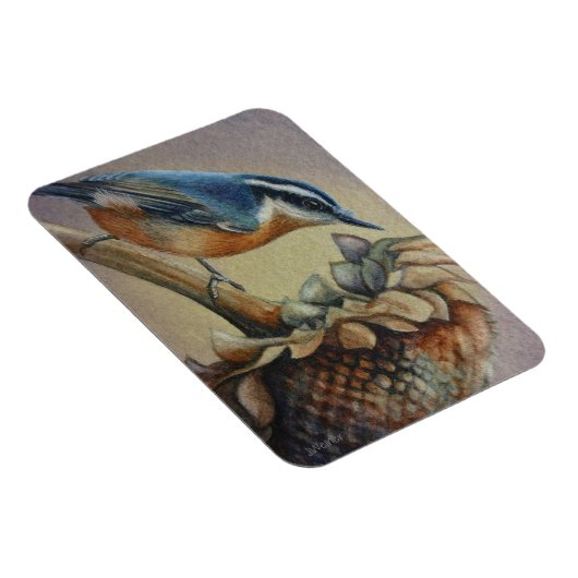 Waterverf van dopvruchten en zonnebloempitten magneet (Rechterzijde)