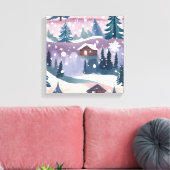 Waterverf van een besneeuwde berghut canvas afdruk (Insitu (Woonkamer))