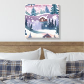 Waterverf van een besneeuwde berghut canvas afdruk (Insitu (Slaapkamer))