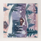Waterverf van een besneeuwde berghut legpuzzel (Horizontaal)