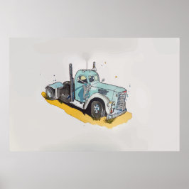 Waterverf van een gestileerde vrachtwagen poster
