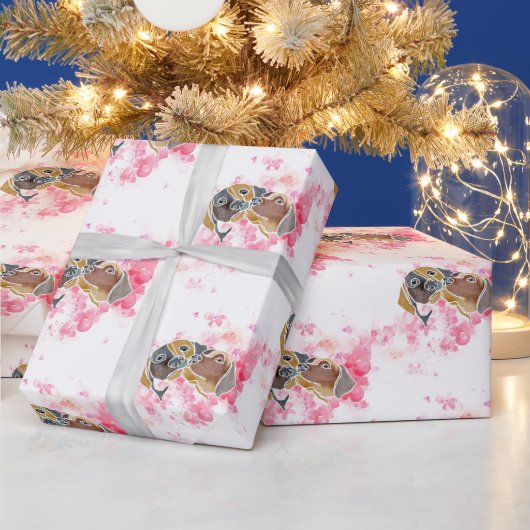 Waterverf van een hond met een staartdier cadeaupapier (Feestdagen)