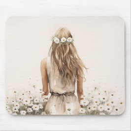 Waterverf van een jonge vrouw in Daisy Field Muismat