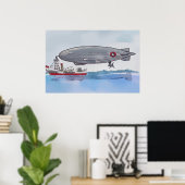 Waterverf van een luchtschip dat aan een boot is v poster (Thuiskantoor)