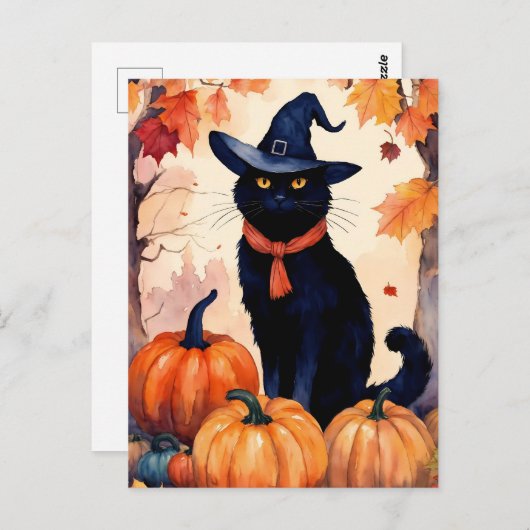 waterverf van een ondeugende zwarte kat briefkaart (Voorkant / Achterkant)