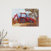 Waterverf van een oranje tractor graafmachine poster (Keuken)