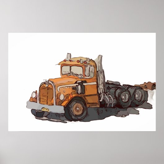 Waterverf van een oude oranje semi-tractor poster (Voorkant)