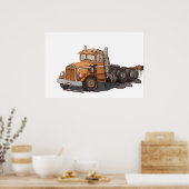 Waterverf van een oude oranje semi-tractor poster (Keuken)