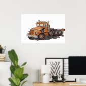 Waterverf van een oude oranje semi-tractor poster (Thuiskantoor)