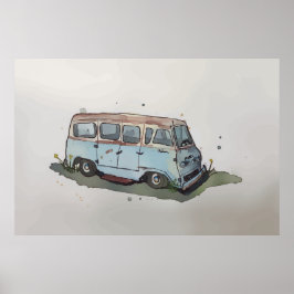 Waterverf van een roestige oude antiek bestelwagen poster