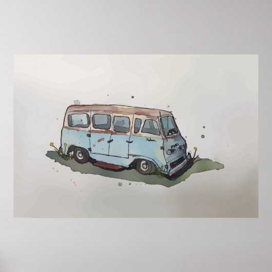 Waterverf van een roestige oude antiek bestelwagen poster (Voorkant)