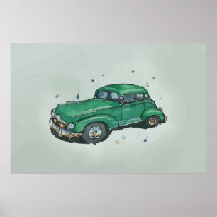 Waterverf van een roestige oude groene antiek seda poster