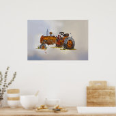 Waterverf van een roestige oude oranje tractor poster (Keuken)