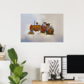 Waterverf van een roestige oude oranje tractor poster (Thuiskantoor)